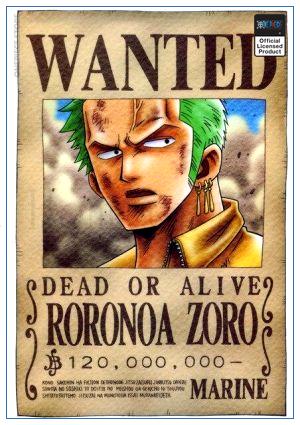 Áp phích truy nã One Piece Roronoa Zoro Tiền thưởng OP1505 30cmX21cm Hàng hóa chính thức One Piece