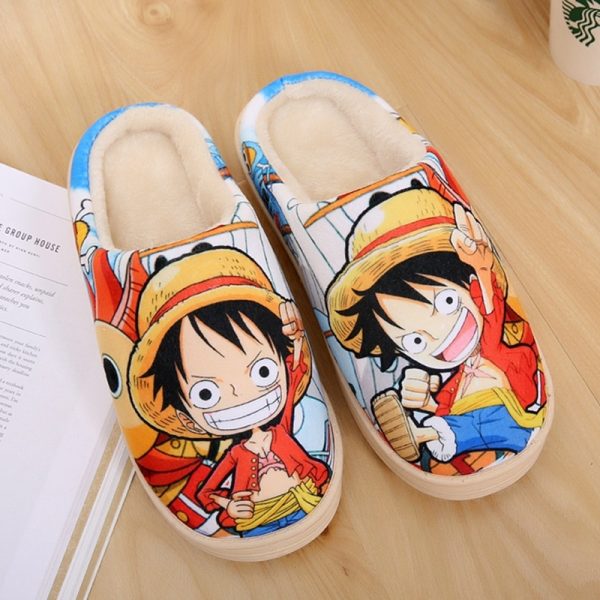 2018 Japan Anime ONE PIECE Monkey D Luffy Winter Warm Plush Men Women Shoes Home Slippers - One Piece Store
