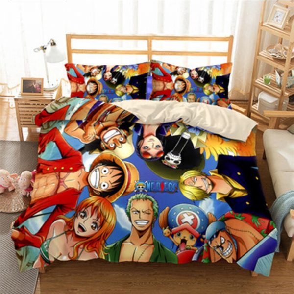 3D Printed One Piece Bedding Set Luffy Home Quilt Cover And Pillowcase Children Adult Cartoon Queen 1 - One Piece Store
