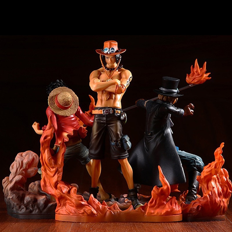 3PCS Anime Figurine One Piece Monkey D Luffy Ace Sabo Three Brothers Set PVC Action Figure Collection Model Toys doll 14-17CM