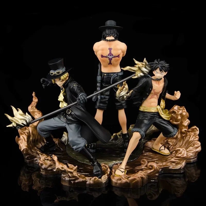 3PCS Anime Figurine One Piece Monkey D Luffy Ace Sabo Three Brothers Set PVC Action Figure Collection Model Toys doll 14-17CM