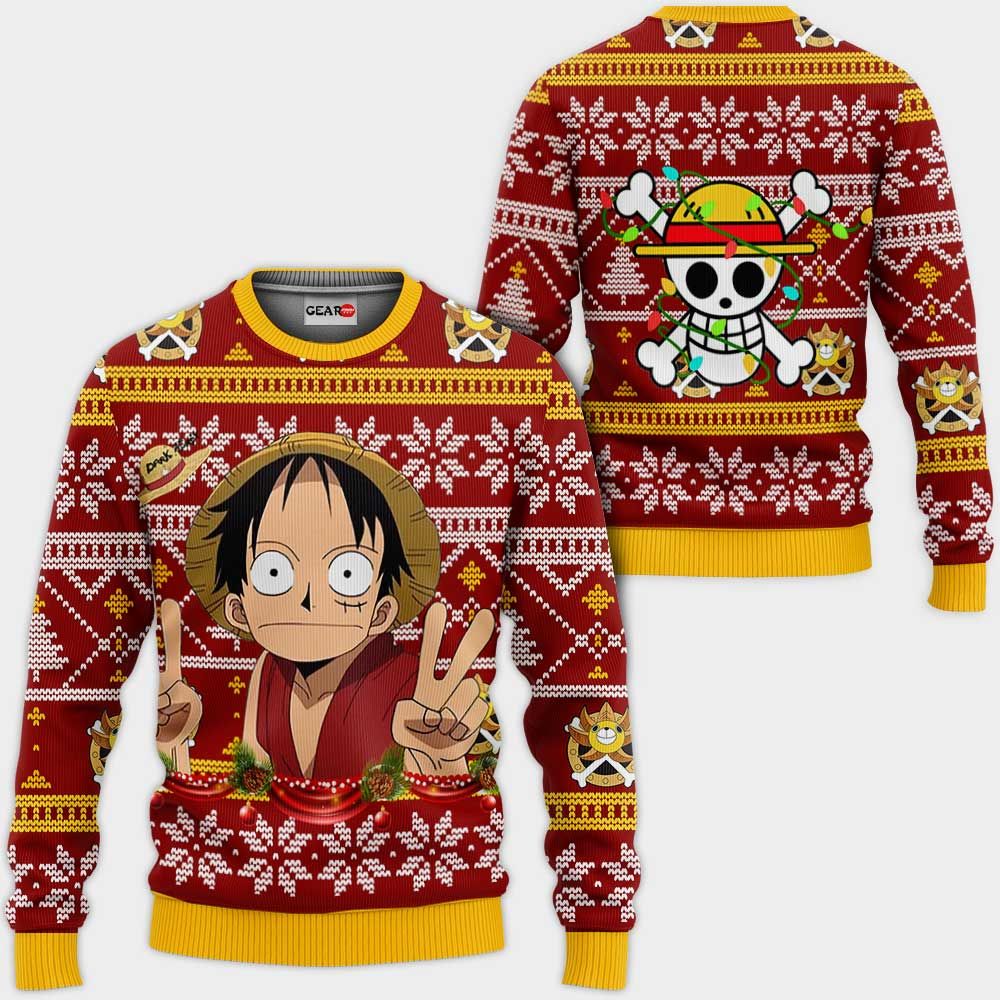 Funny Luffy Ugly Christmas Sweater Custom One Piece Anime Xmas Gifts GG0711