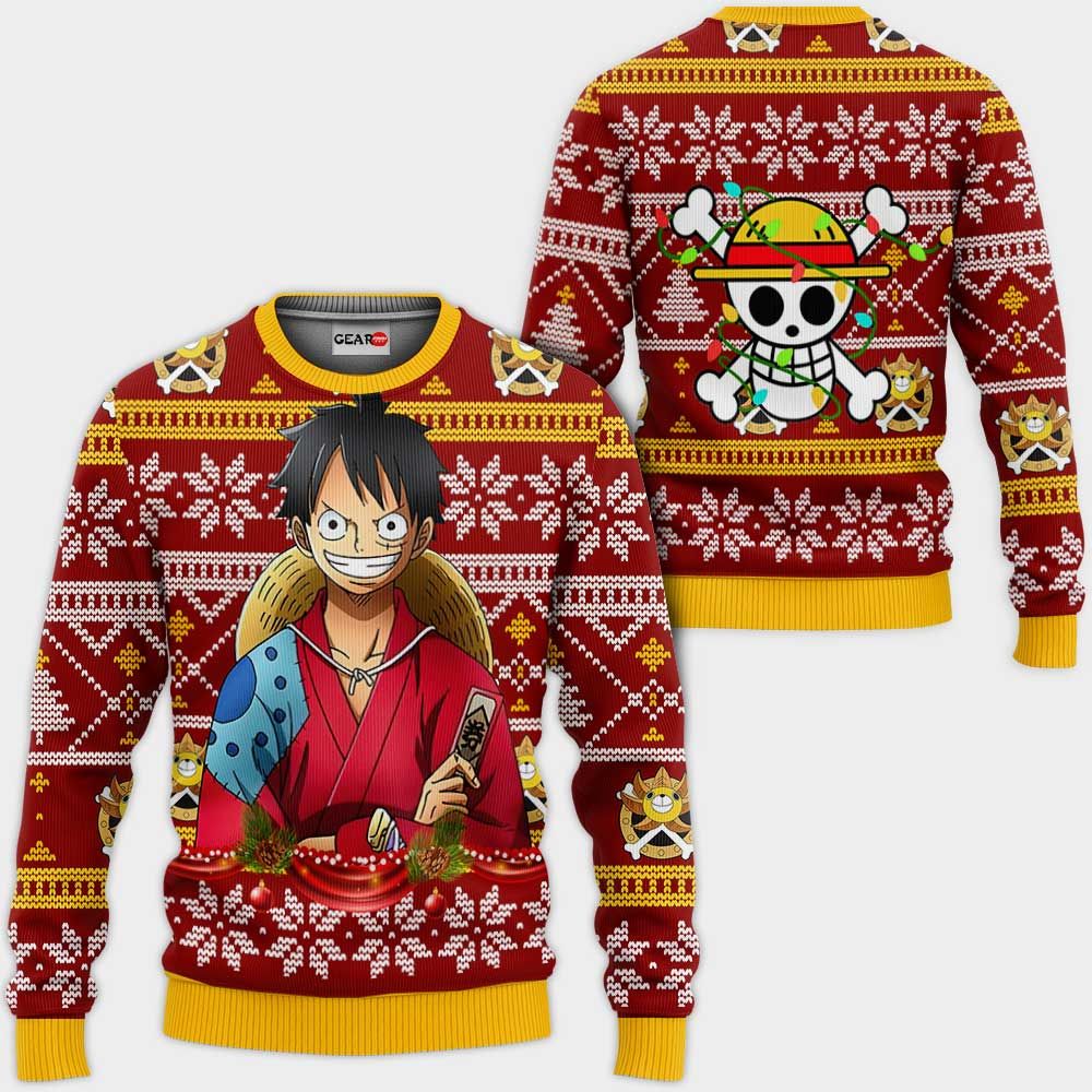 Luffy Ugly Christmas Sweater Custom Wano One Piece Anime Xmas Gifts GG0711