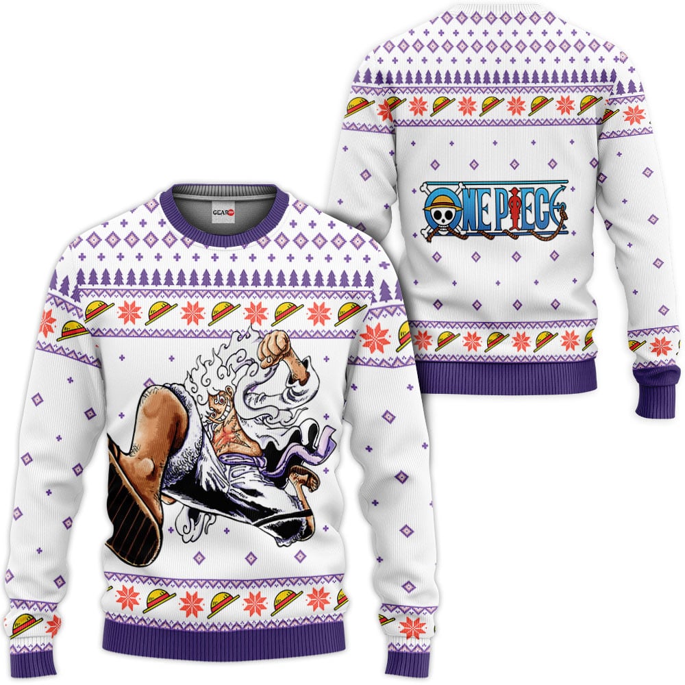 One Piece Luffy Gear 5 White Custom Anime Ugly Christmas Sweater VA1808 GG0711