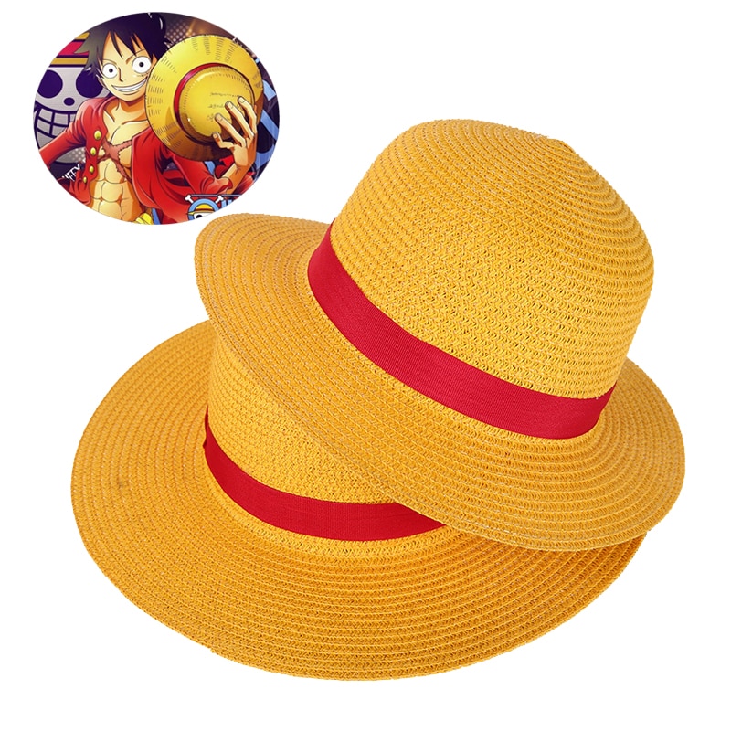 Boy Girl One Piece Cap Straw Hat Neck String Luffy Flat Hats Cosplay Japanese Cartoon Props - One Piece Store