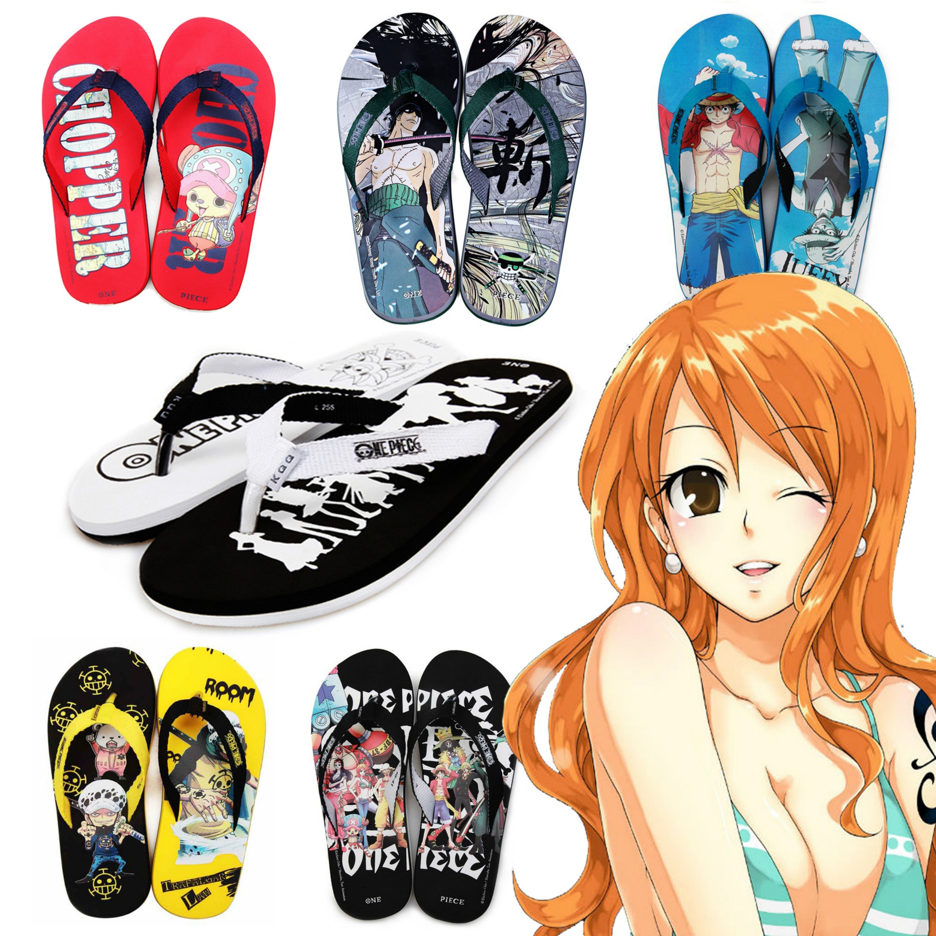 New Anime One Piece Luffy Flip Flop Fashion Trend Slipper Cartoon Sandal Bathroom Home Slipper Non 1 - One Piece Store