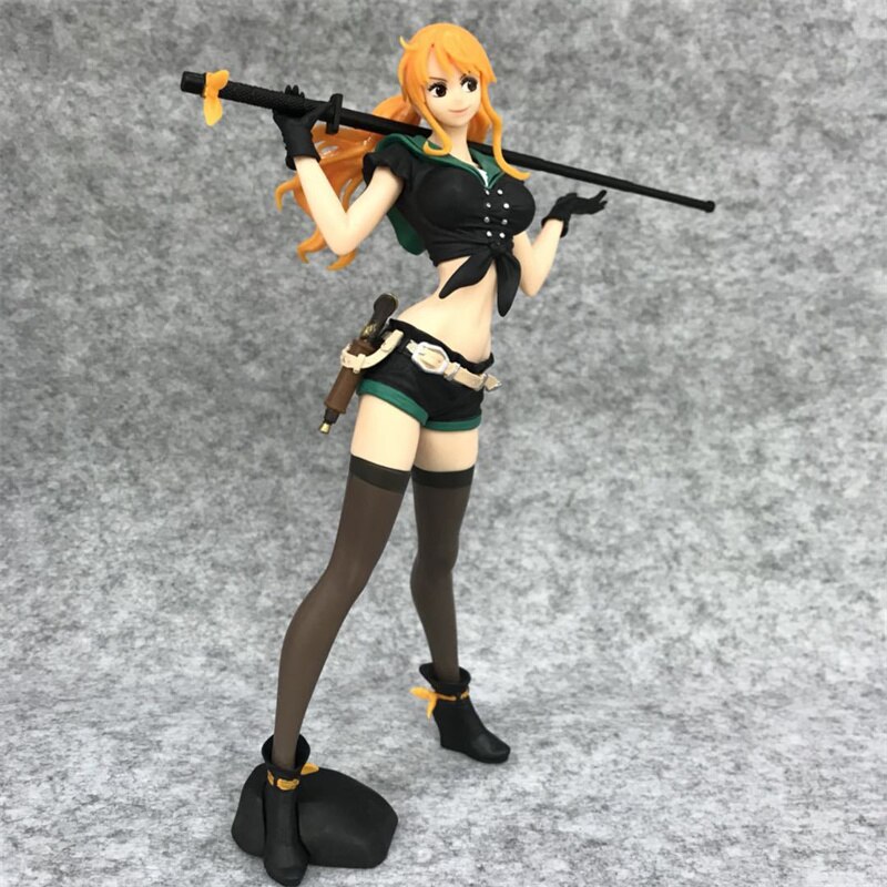 25cm One Piece Nami Action Figure Anime PVC Black Clothes Carry A Knife 81 Generation Nami 2 - One Piece Store