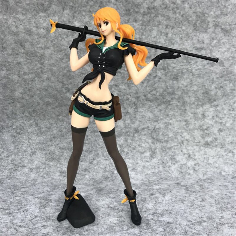 25cm One Piece Nami Action Figure Anime PVC Black Clothes Carry A Knife 81 Generation Nami 3 - One Piece Store