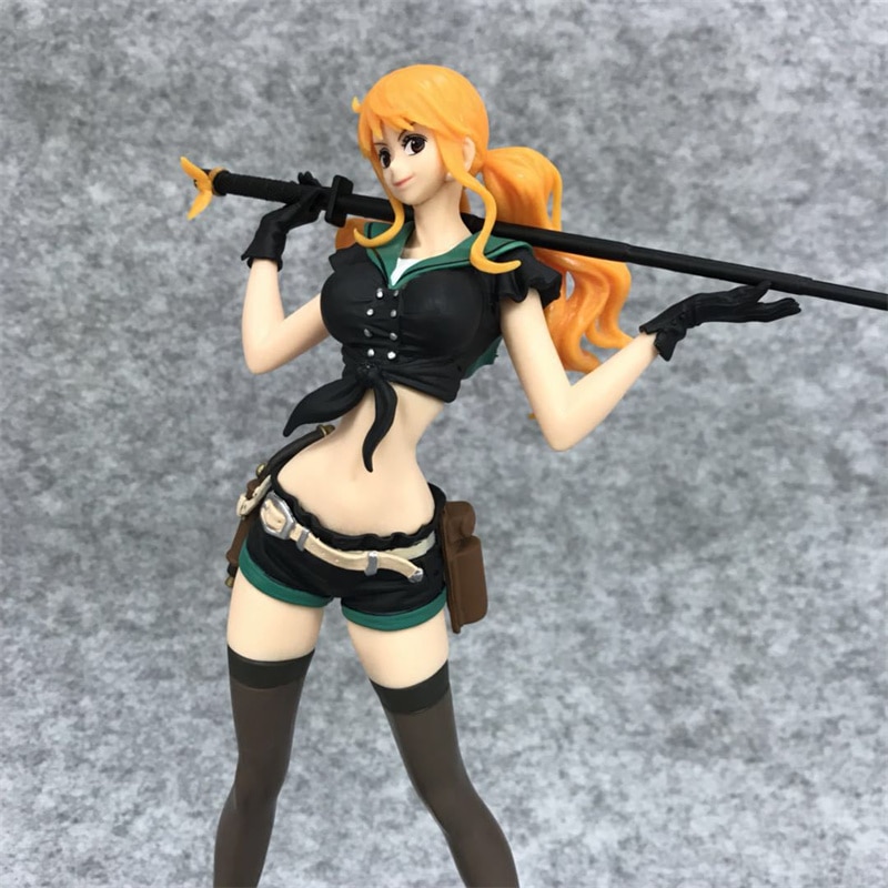 25cm One Piece Nami Action Figure Anime PVC Black Clothes Carry A Knife 81 Generation Nami 4 - One Piece Store