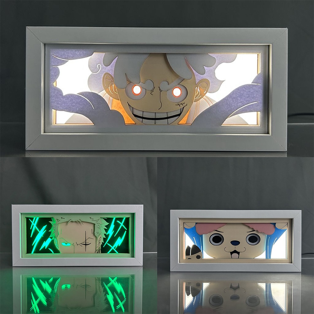 One Piece Nika Luffy Paper Carving Lamp Anime Figure Roronoa Zoro Paper Cuttings Frame Night Light - One Piece Store