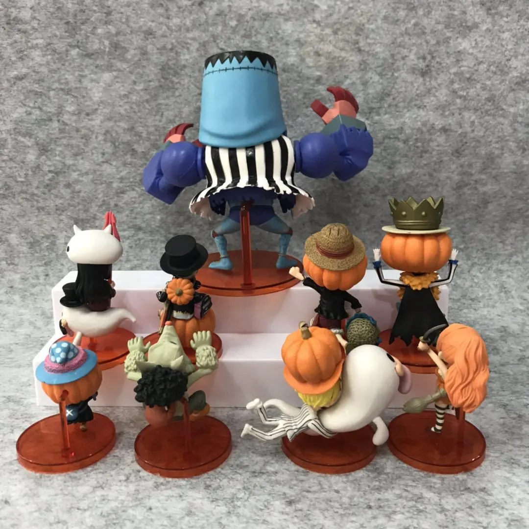 9pcs set Anime One Piece WFC Halloween Luffy Sanji Chopper Nami Pumpkin Clollectible Action Figures Toys 1 - One Piece Store
