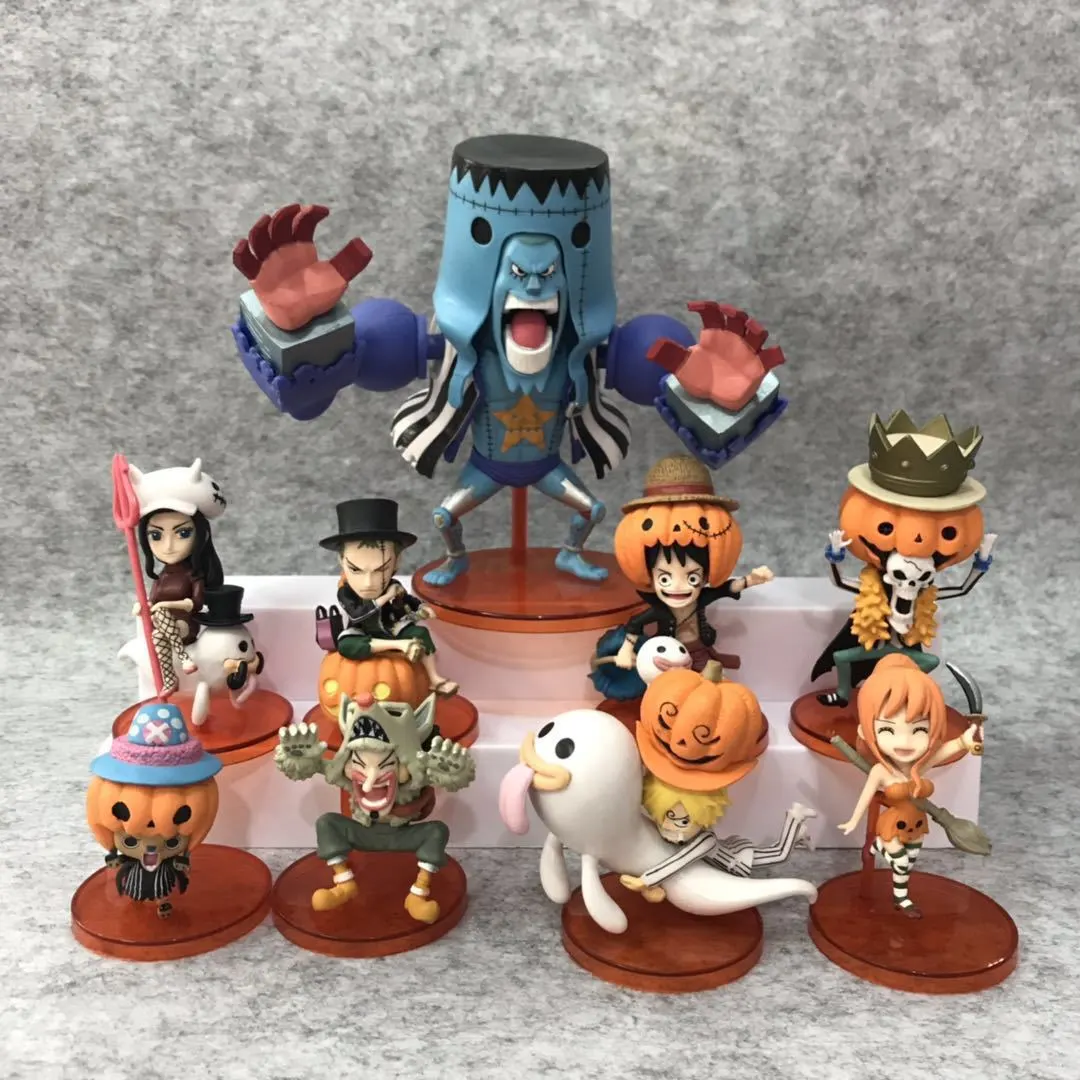 9pcs set Anime One Piece WFC Halloween Luffy Sanji Chopper Nami Pumpkin Clollectible Action Figures Toys - One Piece Store
