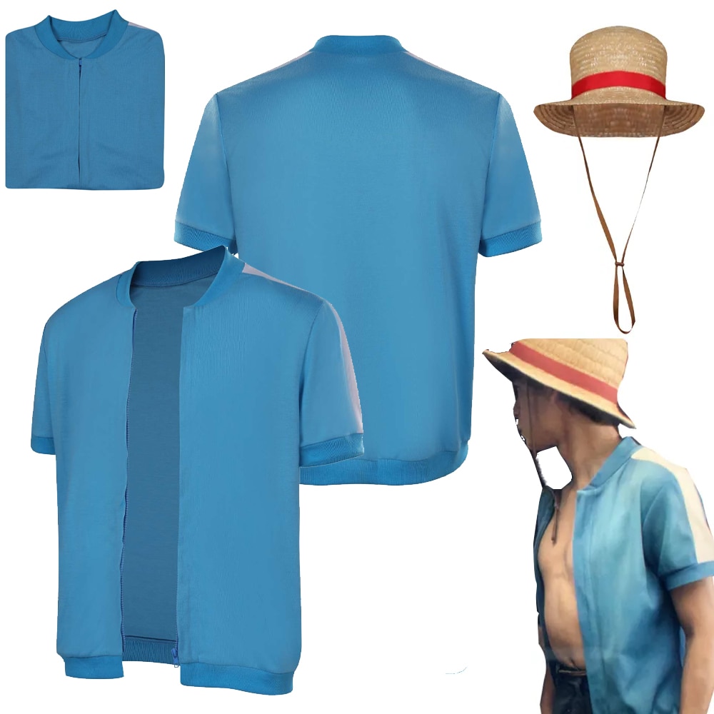 Luffy Cosplay Costume Blue Coat Hat Live Action TV One Cos Piece Disguise Cloth Fantasy Adult - One Piece Store