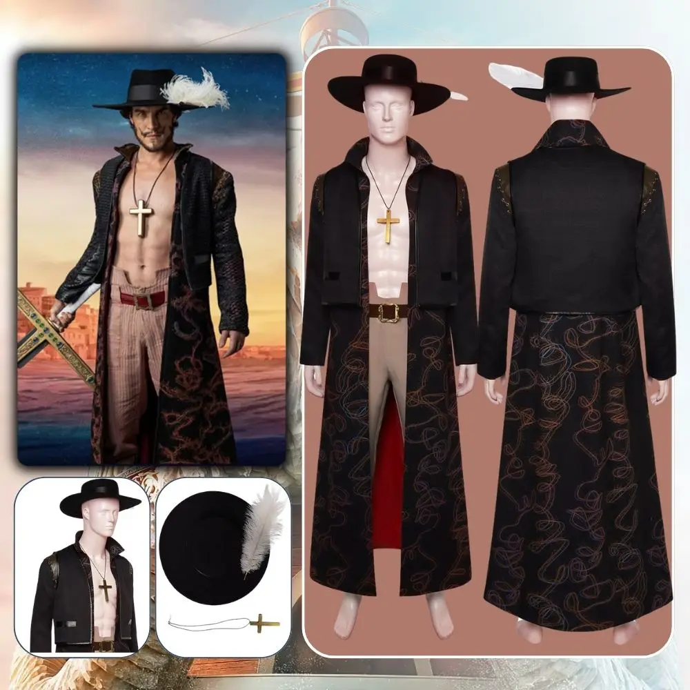 Dracule Mihawk Cosplay One Piece Live Action Costume Fantasia Disguise for Adult Men Jacket Pants Hat - One Piece Store