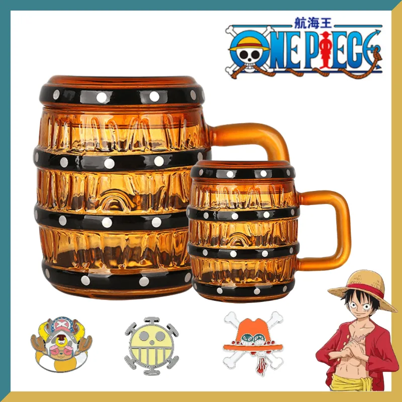 New Anime Periphery One Piece Luffy Cask Cup Glass Cup with Lid Water Cup Mug Beer - One Piece Store