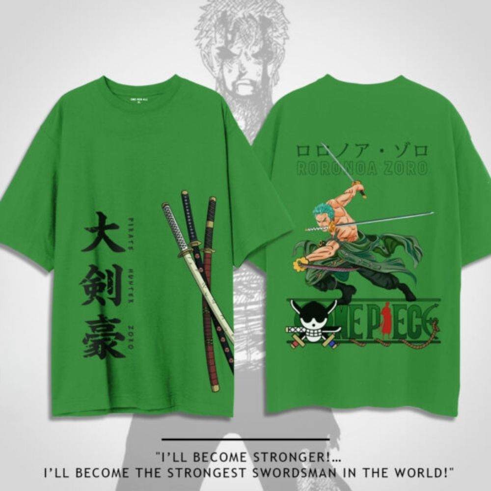 One Piece T-shirts – Pirate Hunter Zoro Green Anime T-shirt | One Piece ...