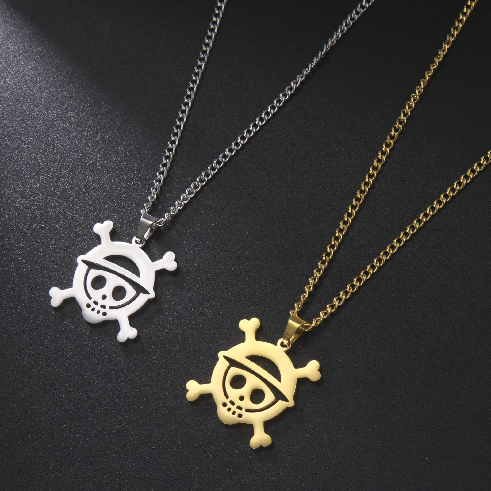 Stainless Steel Necklaces Anime Cartoon Skeleton Face Chain Fashion Choker Goth Necklace For Men Fans Jewelry - One Piece Store